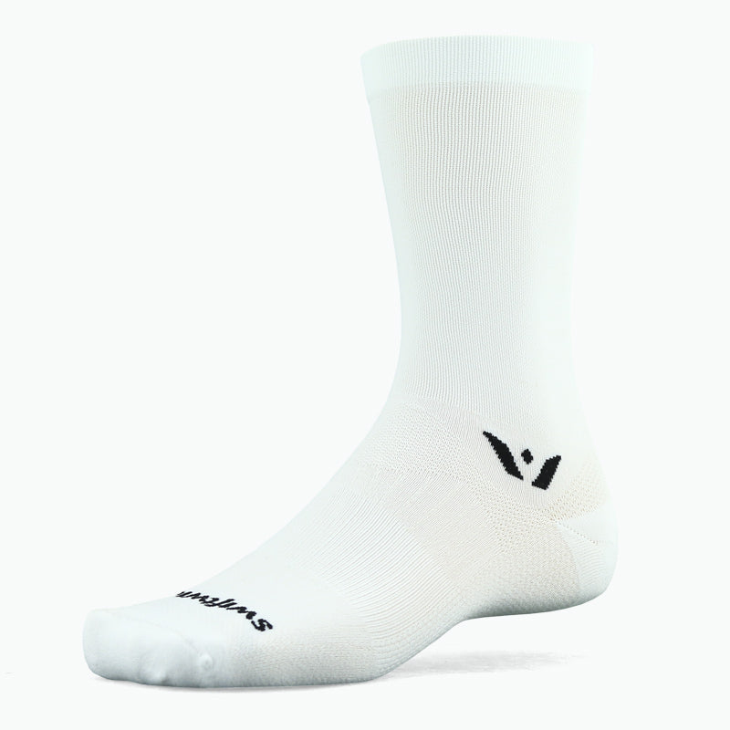 Swiftwick Mens Womens Unisex Aspire Seven 7 inch Crew Cuff Biking Socks White