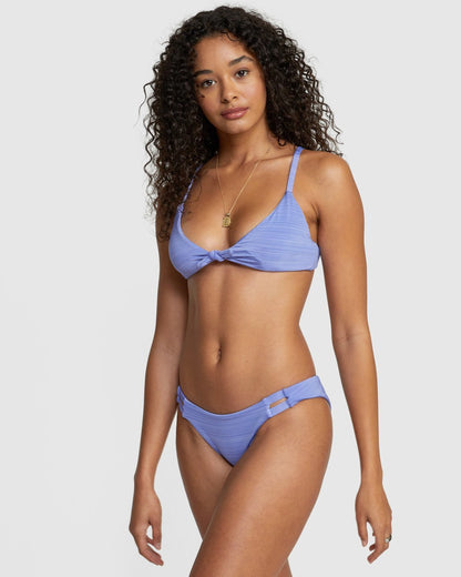 RVCA Women's Ladies Juniors Rowan Knot Tie Front Bikini Swim Suit Top Peacock Purple Front Left Side